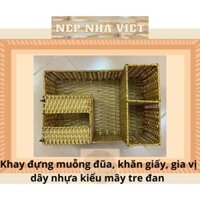 Khay Đựng Muỗng Đũa, Khăn Giấy, Gia Vị Bằng Dây Nhựa Kiểu Mây Tre Lá Đan
