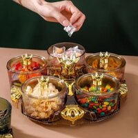 Khay Đựng Mứt Tết 5 Hũ Tròn Chất Liệu Nhựa Acrylic Cao Cấp An Toàn Sức Khỏe Hũ Đựng Bánh Kẹo, Các Loại Hạt Ngày Tết