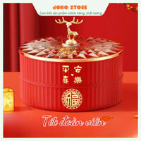 Khay đựng mứt Tết, bánh kẹo, hạt chia ngăn xếp tầng bằng nhựa cao cấp có nắp đậy Tết sum vầy