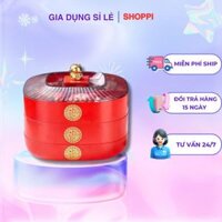 Khay đựng mứt tết, khay đựng bánh kẹo 2 tầng xoay 360 độ núm cầm hình mèo thần tài may mắn