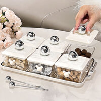 Khay Đựng Mứt Tết Nhiều Ngăn Nhựa Cao Cấp, Hũ Đựng Bánh Kẹo, Các Loại Hạt Mứt Có Nắp Kèm Khay Đựng