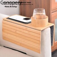 Khay đựng tay đi văng CONOPERY, Bàn tay đi văng tiết kiệm không gian bằng gỗ, Giá đỡ điện thoại cốc chống trượt bền để ăn / đồ uống / đồ ăn nhẹ