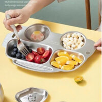 Khay Đựng Thức Ăn Cho Bé Oto Hoạt Hình 4 Ngăn Chất Liệu Inox 304 Cao Cấp,Khay Ăn Cơm Cho Bé