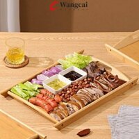 Khay đựng thức ăn nhanh WANGMCAI, Khay tre trà thủ công hình chữ nhật, Khay đựng trà hai tay cầm phong cách Nhật Bản