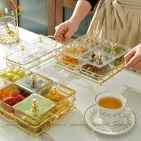 Khay đựng thực phẩm vuông hũ thủy tinh giá sắt – hộp đựng bánh kẹo mứt Tết