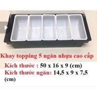 khay đựng topping 5 ngăn nhựa cao cấp tặng kèm muỗng định lượng và bình nhựa vuông