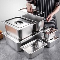 Khay đựng topping inox ,Khay đựng thạch Inox có kèm nắp. sâu 10 cm