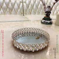 Khay đựng trái cây pha lê cao cấp cho phòng khách, khay đựng mỹ phẩm hình oval, khay đựng rượu vang đỏ kiểu Pháp sang tr