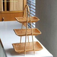 Khay đựng trái cây SHOEEMPORIUM, Giá đựng đồ ăn nhẹ giả mây vuông, Khay đựng trái cây khô thủ công bằng nhựa phong cách Trung Quốc mới Tiệc cưới