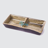 Khay gia vị hai ngăn men hỏa biến - Đĩa gia vị nước chấm 2 ngăn 4 màu men - Gốm sứ Unika Bát Tràng - Men gấm vàng