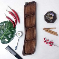 Khay gỗ Ash dài 4 ngăn hình hạt me, khay gỗ tần bì dài màu nâu