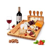 Khay gỗ chữ nhật phô mai, pizza kệ kèm dao decor trang trí phòng bếp sang trọng - AM Decor