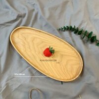 Khay gỗ decor hình elip, hình sỏi 32x16cm đựng bánh, đựng ấm chén