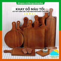 Khay Gỗ Decor Màu Tối Có Tay Cầm Cao Cấp Chuyên Sử Dụng Trưng Bày Cho Nhà Hàng Chuyên Món Ăn Steak Pizza Nguyên Khối