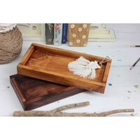 Khay gỗ decor nhỏ sơn nâu giả cổ