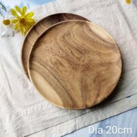 Khay Gỗ, Đĩa Gỗ Keo Tròn Tự Nhiên 20cm, Khay Đĩa Đựng Đồ Ăn, Trang Trí Chụp Ảnh Cao Cấp