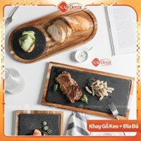 Khay Gỗ Keo Kèm Đĩa Đá Đen Nai Decor - Phụ Kiện Chụp Ảnh, Trưng Bày Đồ Ăn