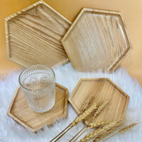 Khay gỗ lục giác, khay gỗ tần bì lót ly cốc, decor tiệc...