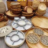 Khay Gỗ Mâm Gỗ Đựng Bộ Bát Đĩa Hoa Mặt Trời Size 45-55cm Mâm Gỗ Tròn Đựng Bộ Bát Ăn Cúng Gia Tiên