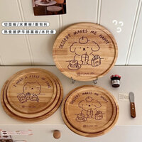 Khay gỗ phong cách Nhật Bản INS, đồ dùng gia đình dễ thương, thớt gỗ nguyên khối, khay bánh mì bếp mới, tròn GG1V