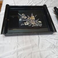 Khay gỗ sơn mài cao cấp Thanh Bình Lê khảm trai xà cừ, ép lụa size 34x16.5 cm sang trọng