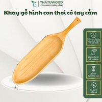 Khay gỗ tần bì hình con thoi có tay cầm-THATUWOOD-phù hợp decor thức ăn, trà bánh
