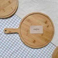 Khay gỗ tre ONGTRE đựng bánh Pizza có tay cầm nhiều kích thước D15-25 cm - Tròn Tay Cầm 20cm