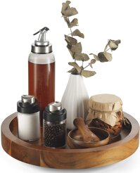 Khay gỗ xoay 360 độ đường kính 33cm, decor trang trí thức ăn, đựng đồ dùng nhà bếp - Màu nâu gỗ và trắng - Màu gỗ tự nhiên