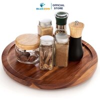 Khay gỗ xoay BLUEZON đường kính 33cm - dày 2cm, decor trang trí thức ăn - Màu nâu gỗ và trắng