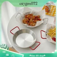 Khay hải sản Hàn Quốc khay đáy bằng chất liệu inox khay đựng cơm chiên khay đựng gà chiên hai quai khay đựng Mỳ Ý Salad khay màu vàng kim - cho món ăn vặt gà rán - Oxygen072