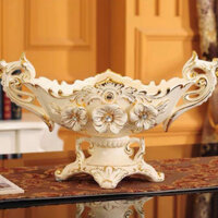 Khay hoa quả,bánh kẹo-Đĩa đựng trái cây bằng gốm sứ Quảng Châu cao cấp phong cách hoàng gia sang sịn