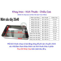 Khay inox 304 đựng thức ăn - topping khay nhôm hình nhữ nhật sâu lòng loại đặc biệt 35x40cm