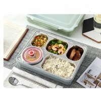 Khay inox có nắp, hộp đựng cơm văn phòng giữ nhiệt 5 ngăn có nắp nhựa PE-KHAY CƠM INOX