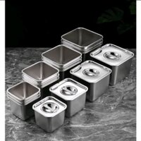 Khay inox đựng thạch trà sữa có nắp - khay inox vuông có nắp