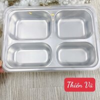 Khay inox đựng thức ăn, khay sâu lòng 4 ngăn inox 304, khay cơm 4 ngăn inox cao cấp - gia dụng Thiên Vũ