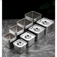 Khay Inox Vuông Đựng Thạch Trà Sữa - Đựng Gia Vị - Topping Kèm Nắp Đậy