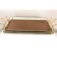 Khay kệ đựng ấm chén cốc tách ly bình nước bằng inox mạ vàng đẹp cao cấp chữ nhật