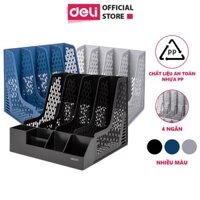 Khay kệ đựng tài liệu giá lưu trữ hồ sơ giấy tờ văn phòng 4 ngăn kèm ống bút có thể tháo rời nhỏ gọn tiện dụng deli78981