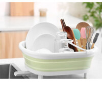 Khay kệ nhà bếp úp chén, giá rổ đựng chén đũa xếp gọn có khay hứng và thoát nước tiện dụng
