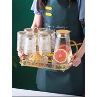 khay kệ úp cốc ly mạ vàng đế thủy tinh pha lê cao cấp, giá úp ly dày dặn, bao bể vỡ