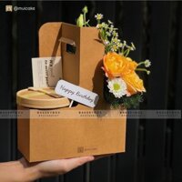 Khay Kraft Hai Ngăn Quai Xách Đựng Hoa, Ly Nước, Bánh Ngọt, Quà Tặng (Set 50)