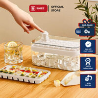 Khay làm đá 2 tầng dạng nhấn tiện dụng cho tủ lạnh, khay làm đá 64 viên có nắp đậy Tặng kèm muôi xúc đá SIMEE