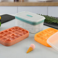 Khay Làm Đá Silicon 24 Ô Bóp Dẻo Lấy Đá Dễ Dàng Không Bị Gãy,  Kèm Ngăn Trữ Đá Và Nắp Kháng Khuẩn, Chống Mùi