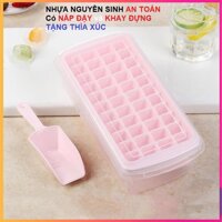 Khay làm đá tủ lạnh 44 viên – Nhựa nguyên sinh an toàn – có Nắp đậy và Thìa xúc
