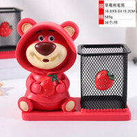 Khay lưới đựng bút hình gấu dâu đáng yêu trang trí bàn học, bàn làm việc độc đáo