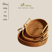 Khay mây tròn có tay cầm Mekong Craft, decor văn phòng, nhà hàng