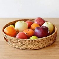Khay mây tròn TRE LÀNG tay cầm chìm 35cm tiện lợi đan thủ công, khay trà ấm chén bánh kẹo đồ ăn, rổ đựng hoa quả đa năng