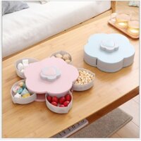 Khay mứt đựng bánh kẹo Tết, Hộp mứt xoay 1 Tầng xòe cánh hoa có khe để điện thoại