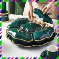 Khay mứt sứ cao cấp sang trọng màu xanh cỏ vịt 5 ngăn