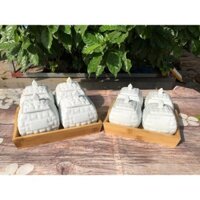 Khay mứt sứ vuông trắng có vân nổi 4 hộp hoặc 6 hộp khay chữ nhật gỗ hoặc khay mây - Gốm Bát Tràng Cao Cấp